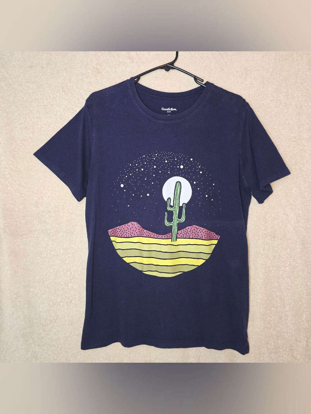 Goodfellow & Co Shirt Mens M Blue Desert Night Cactus Moon Graphic Classic Fit